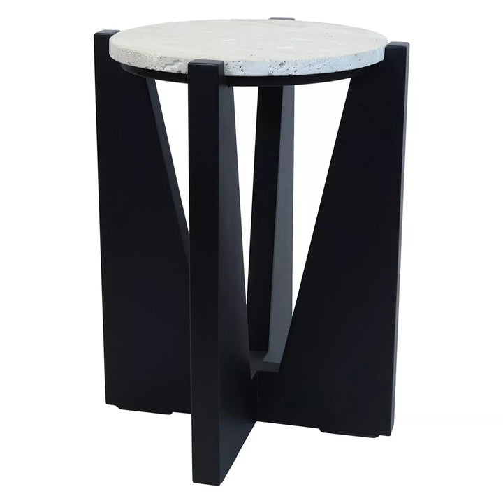 Walton Travertine Top Acacia Wood Side Table - Black