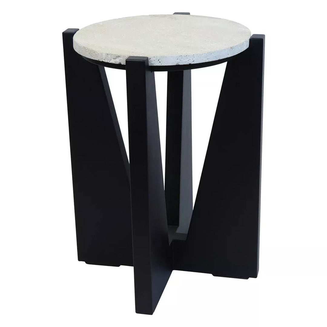 Walton Travertine Top Acacia Wood Side Table - Black