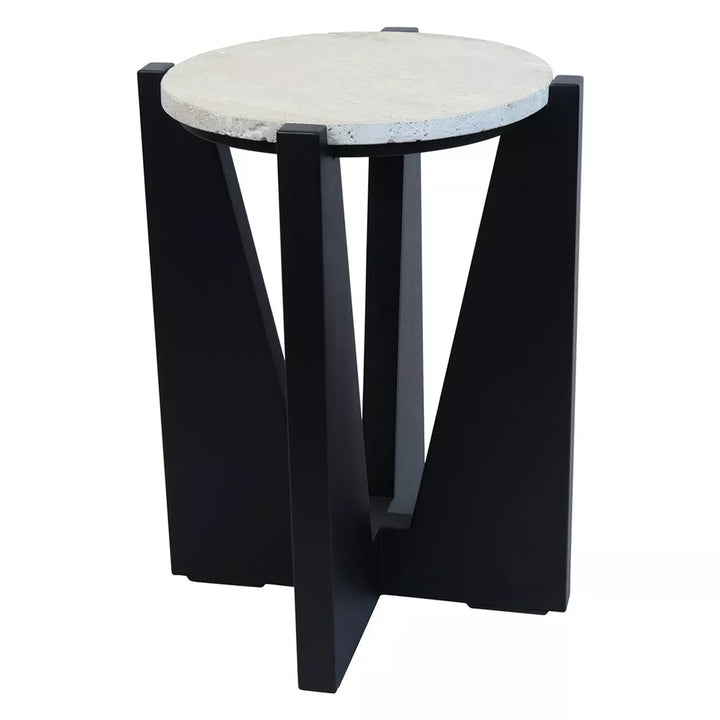 Walton Travertine Top Acacia Wood Side Table - Black