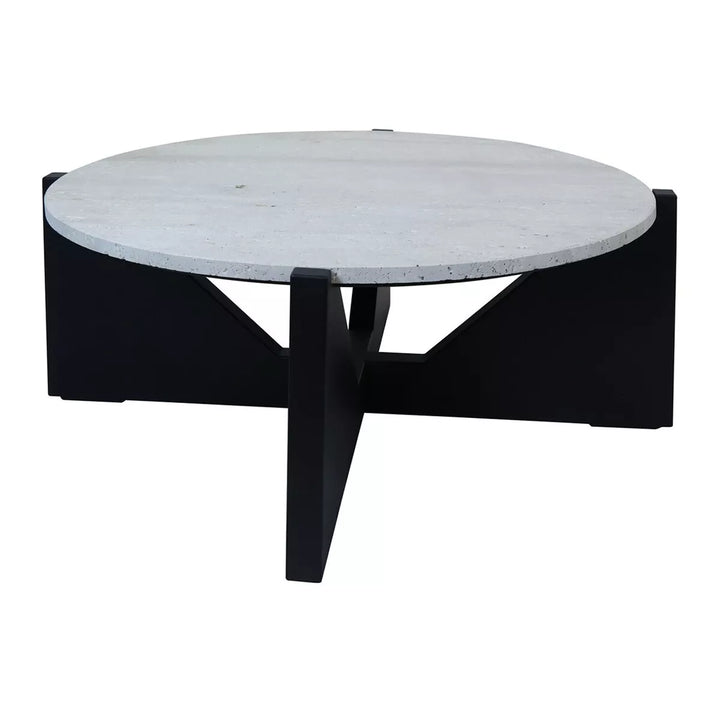 Walton Travertine Top Acacia Wood Cut Out Coffee Table - Black
