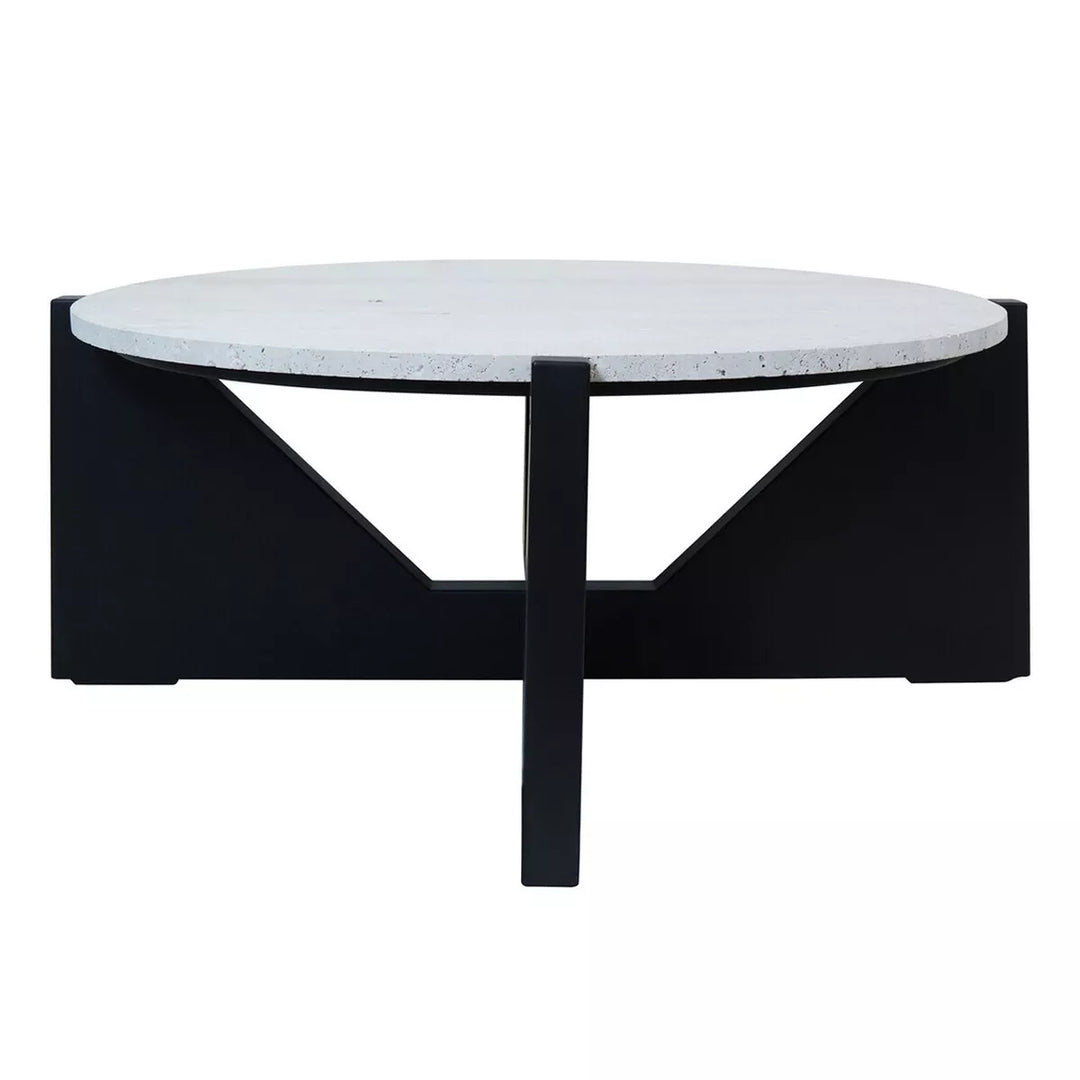 Walton Travertine Top Acacia Wood Cut Out Coffee Table - Black