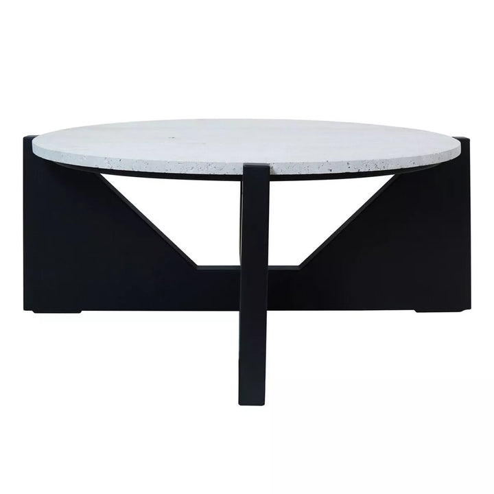 Walton Travertine Top Acacia Wood Cut Out Coffee Table - Black
