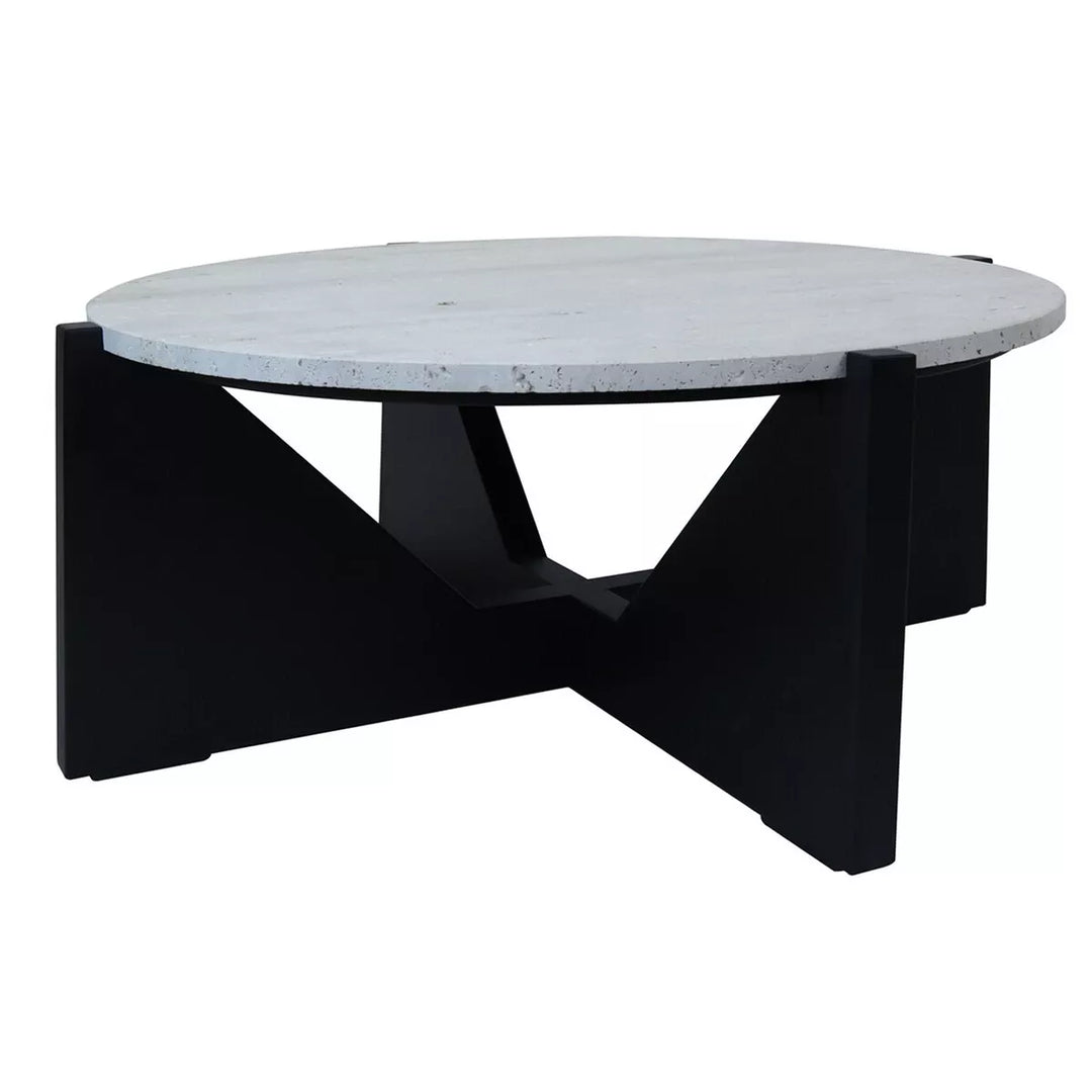 Walton Travertine Top Acacia Wood Cut Out Coffee Table - Black