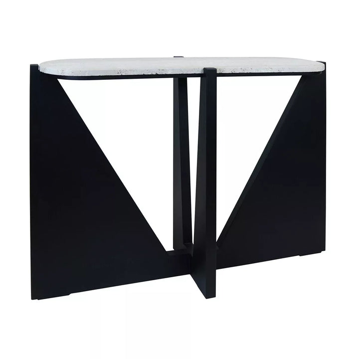 Walton Travertine Top Acacia Wood Cut Out Console Table - Black
