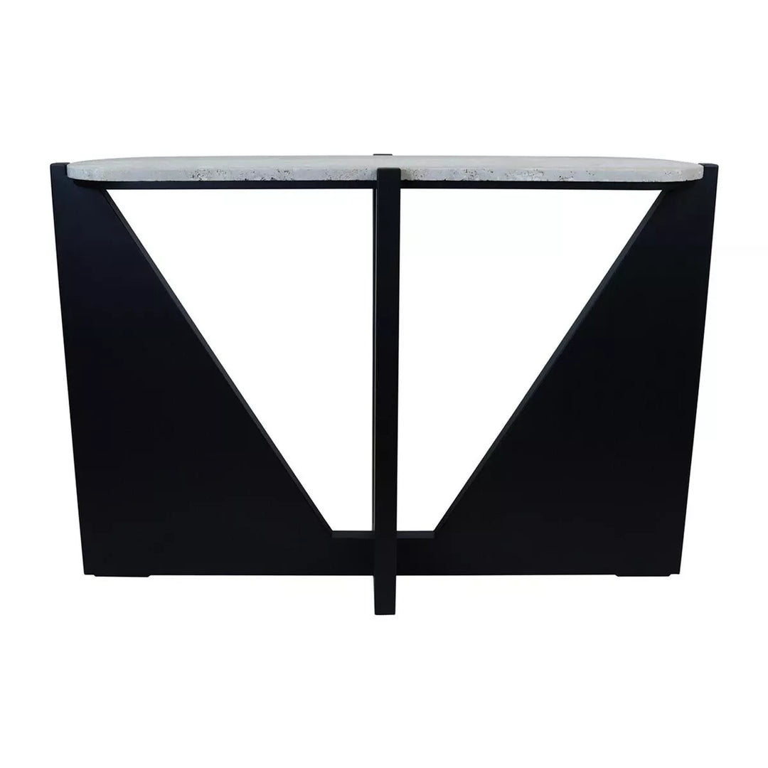 Walton Travertine Top Acacia Wood Cut Out Console Table - Black