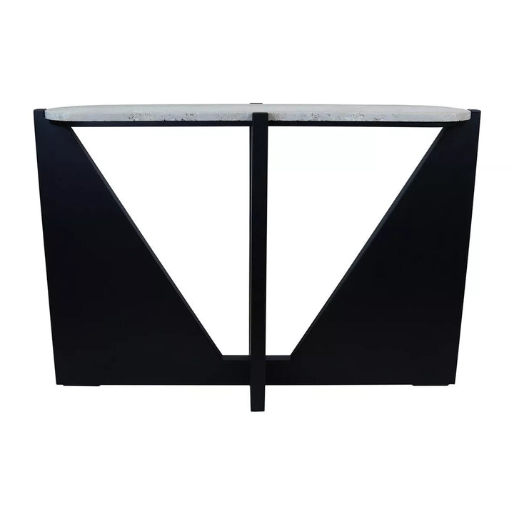 Walton Travertine Top Acacia Wood Cut Out Console Table - Black