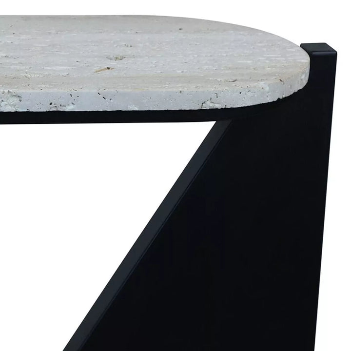 Walton Travertine Top Acacia Wood Cut Out Console Table - Black