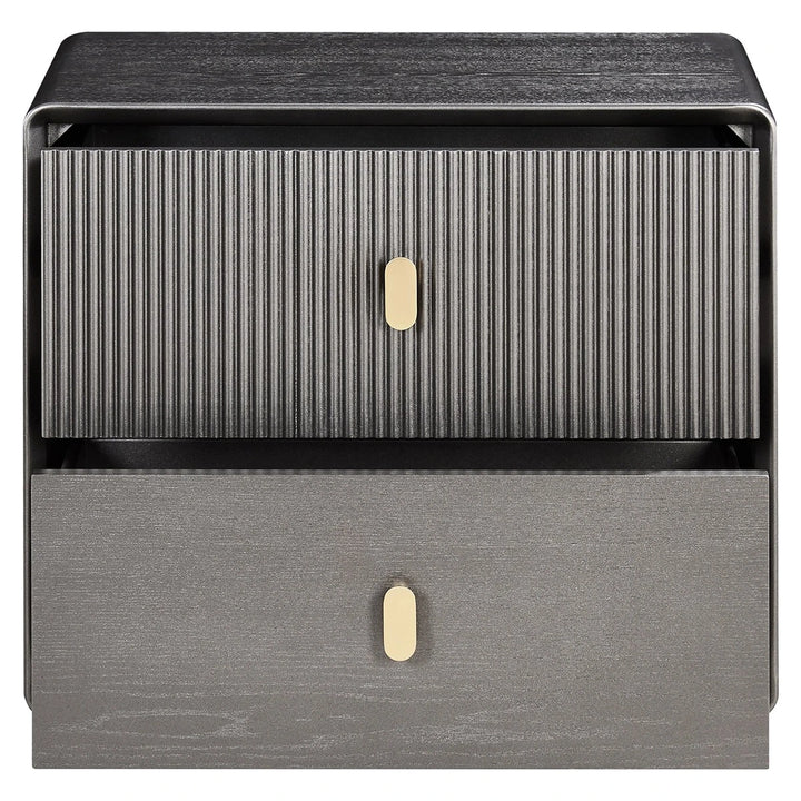 Dorota Two Drawer Bedside Table - Brown Grey