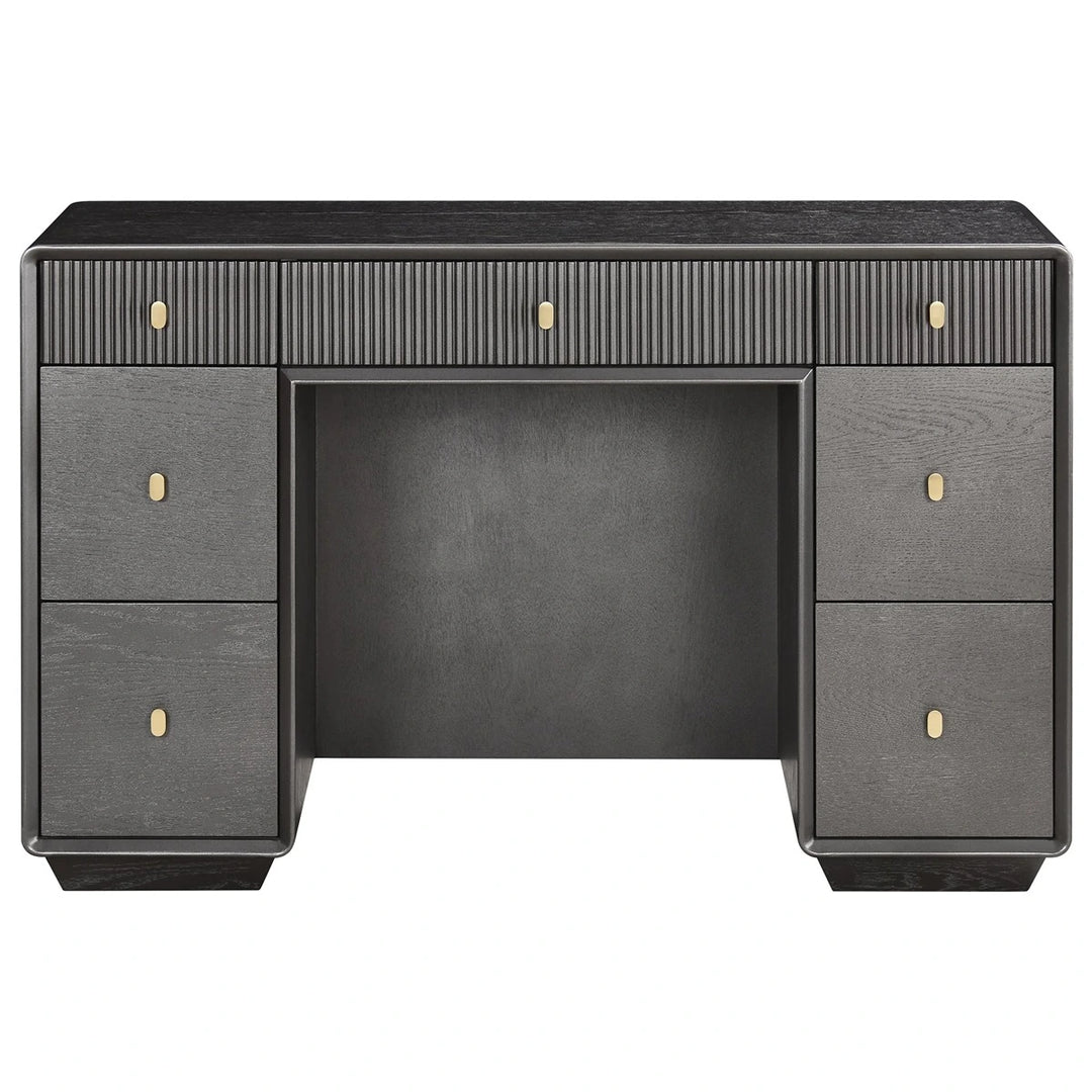 Dorota Wood Veneer Seven Drawer Dressing Table - Brown Grey