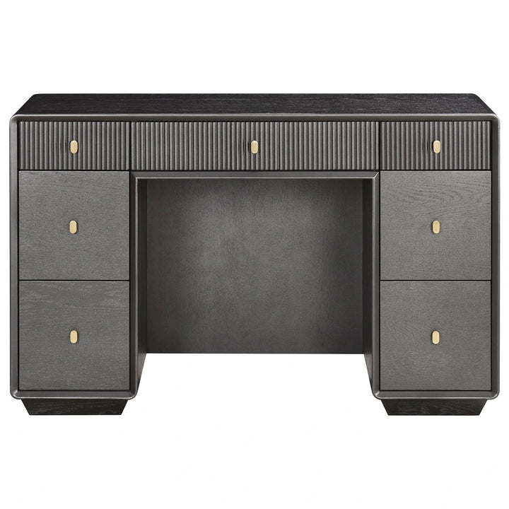 Dorota Wood Veneer Seven Drawer Dressing Table - Brown Grey