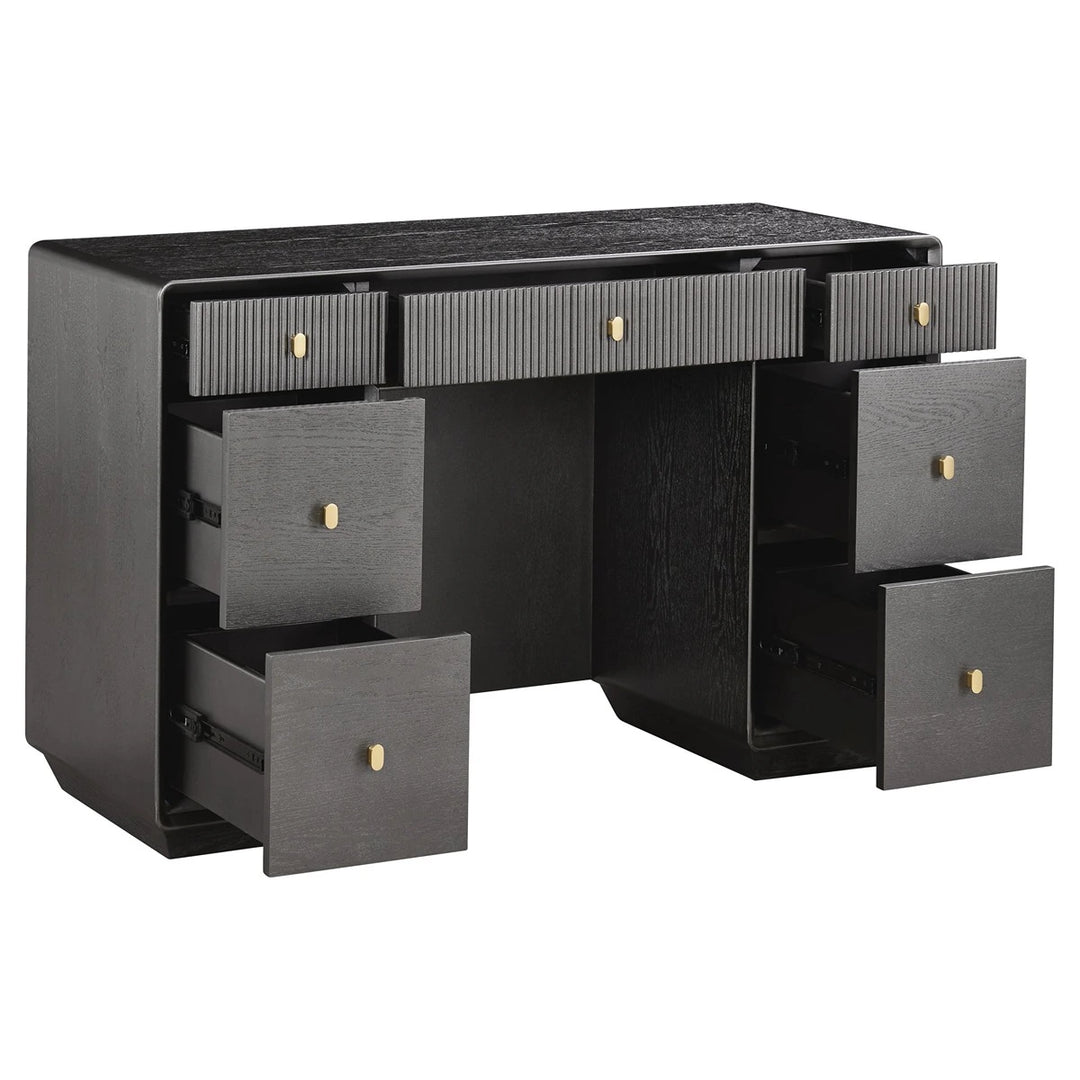 Dorota Wood Veneer Seven Drawer Dressing Table - Brown Grey