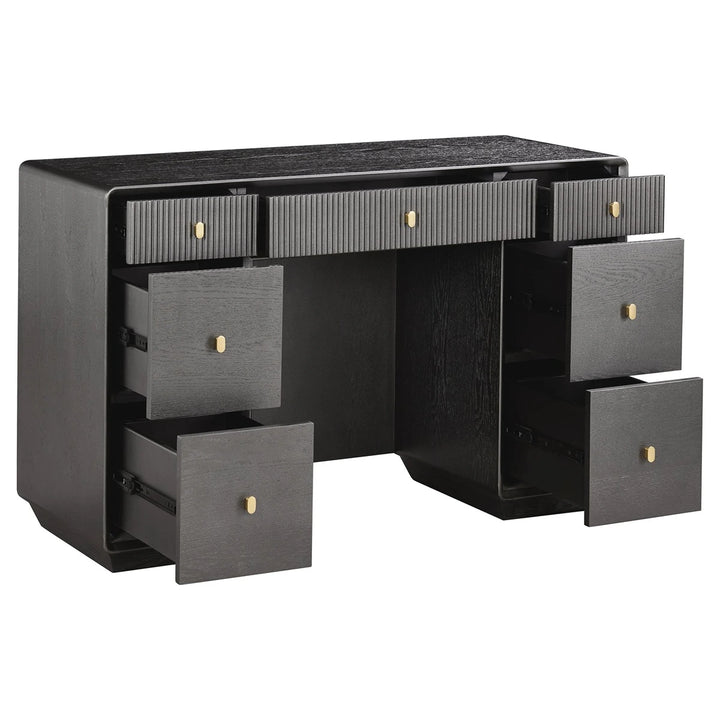 Dorota Wood Veneer Seven Drawer Dressing Table - Brown Grey