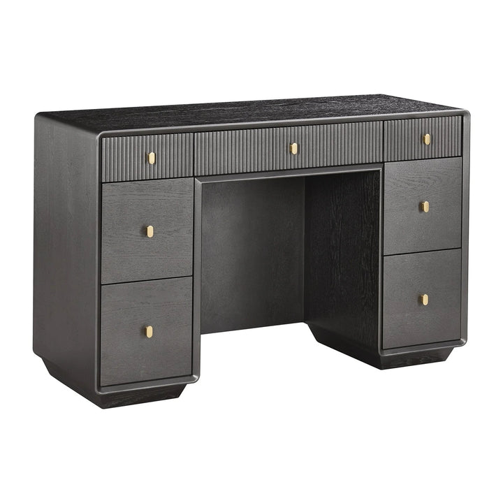 Dorota Wood Veneer Seven Drawer Dressing Table - Brown Grey