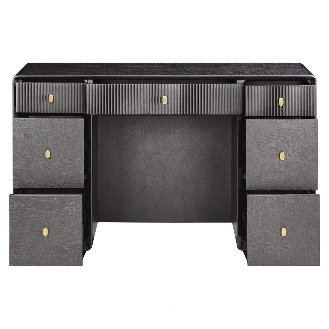 Dorota Wood Veneer Seven Drawer Dressing Table - Brown Grey