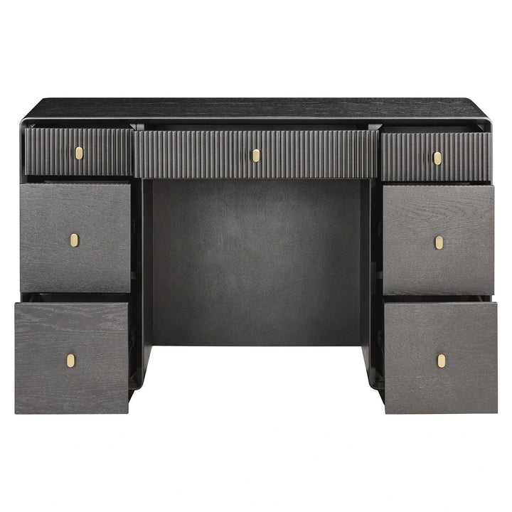 Dorota Wood Veneer Seven Drawer Dressing Table - Brown Grey