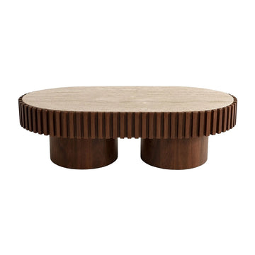 Baila Oval Travertine & Mango Wood Coffee Table