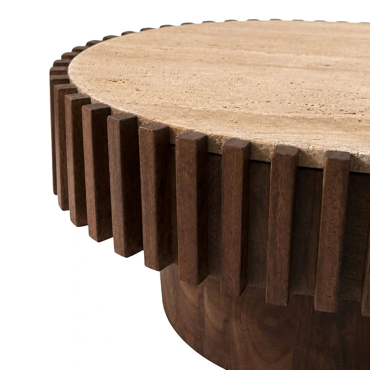 Baila Oval Travertine & Mango Wood Coffee Table