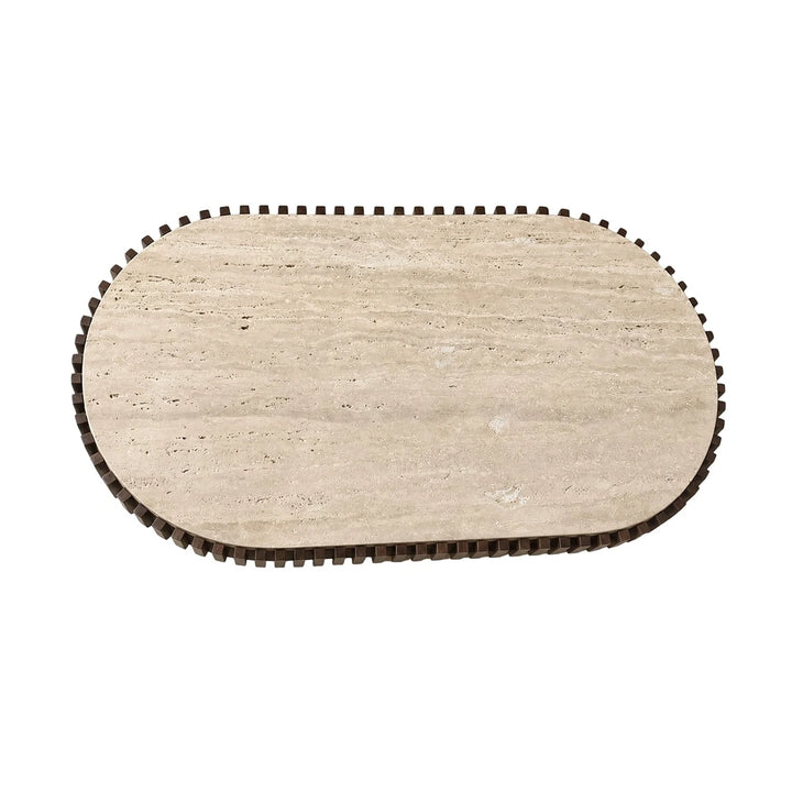 Baila Oval Travertine & Mango Wood Coffee Table