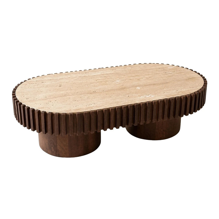 Baila Oval Travertine & Mango Wood Coffee Table