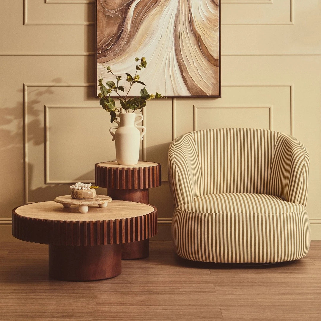 Baila Round Travertine & Mango Wood Coffee Table