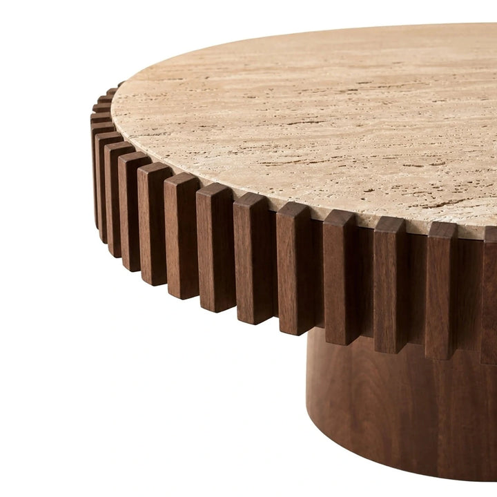 Baila Round Travertine & Mango Wood Coffee Table