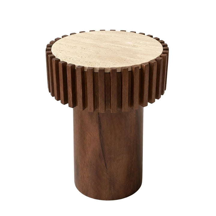 Baila Round Travertine & Mango Wood Side Table