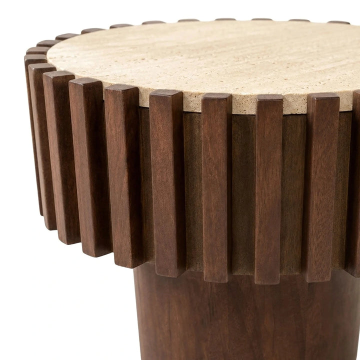 Baila Round Travertine & Mango Wood Side Table