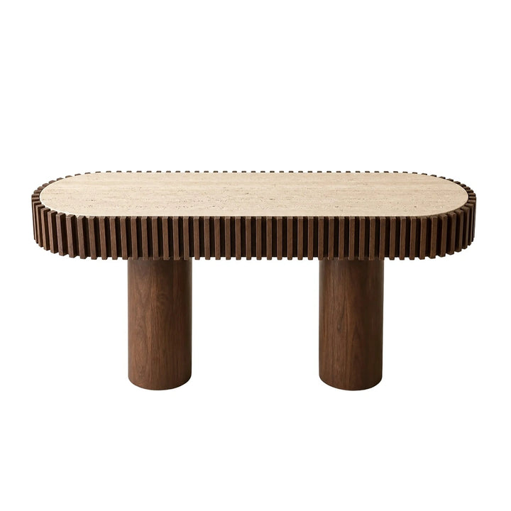 Baila Travertine & Mango Wood Curved Console Table