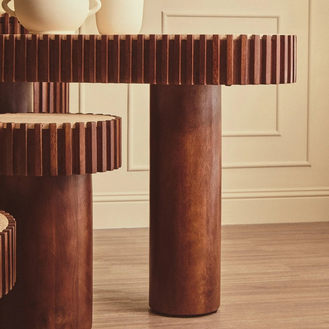 Baila Travertine & Mango Wood Curved Console Table