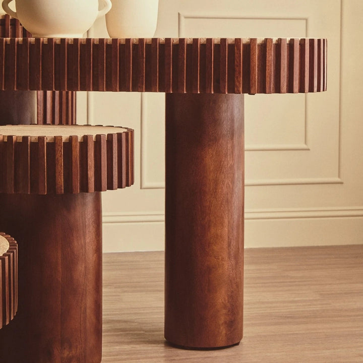 Baila Travertine & Mango Wood Curved Console Table