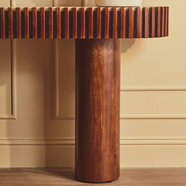 Baila Travertine & Mango Wood Curved Console Table