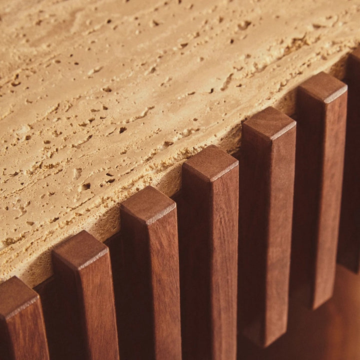 Baila Travertine & Mango Wood Curved Console Table