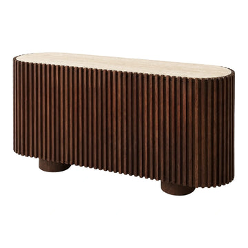 Baila Travertine & Mango Wood 2 Door Curved Sideboard