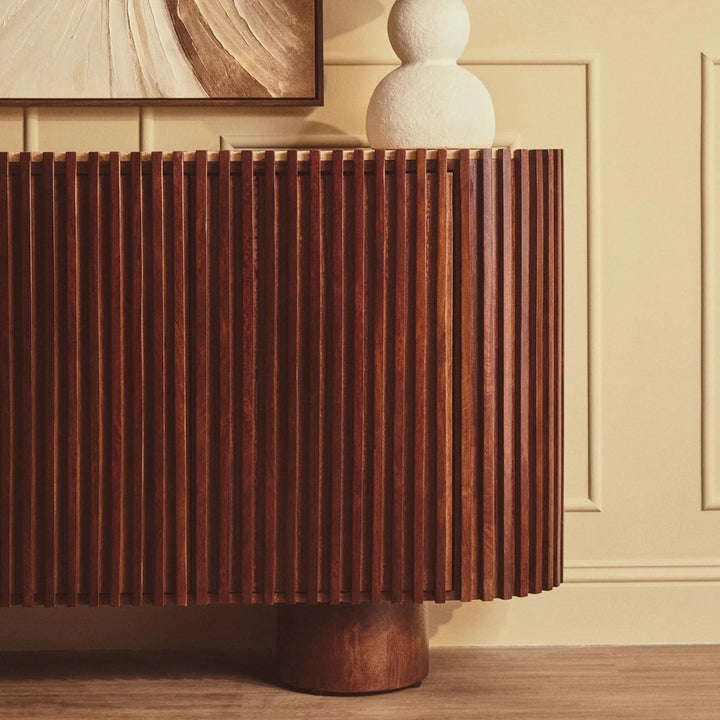 Baila Travertine & Mango Wood 2 Door Curved Sideboard