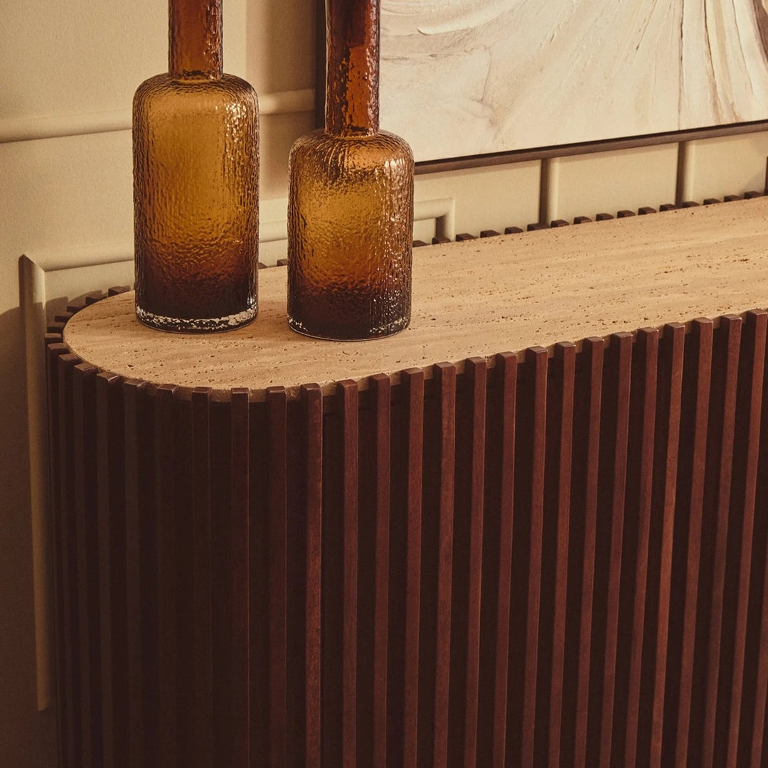 Baila Travertine & Mango Wood 2 Door Curved Sideboard