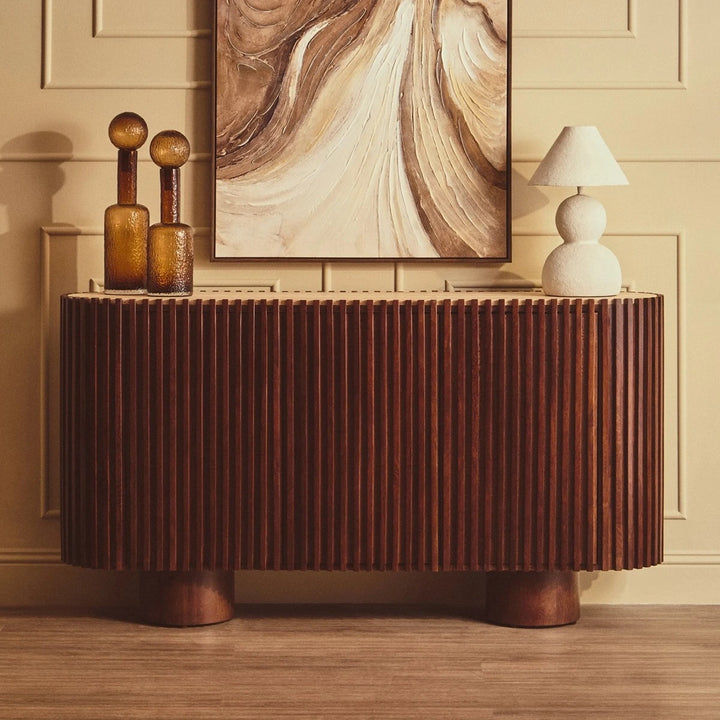 Baila Travertine & Mango Wood 2 Door Curved Sideboard