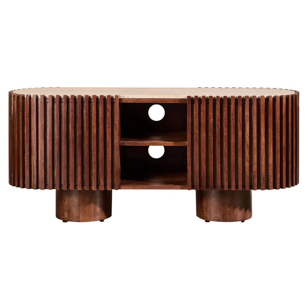 Baila Travertine & Mango Wood Curved Media Unit