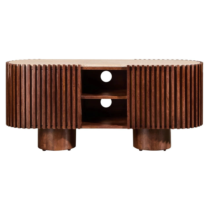 Baila Travertine & Mango Wood Curved Media Unit