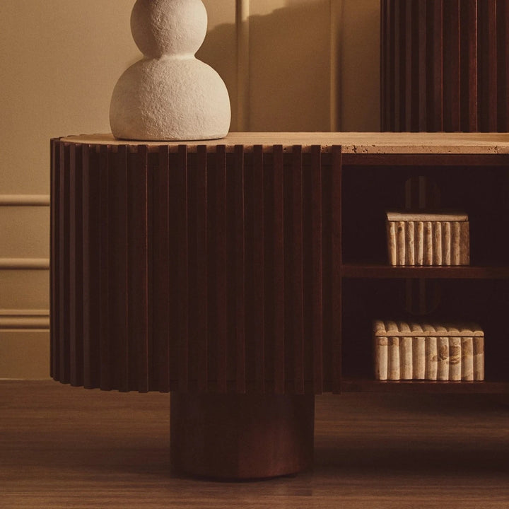Baila Travertine & Mango Wood Curved Media Unit