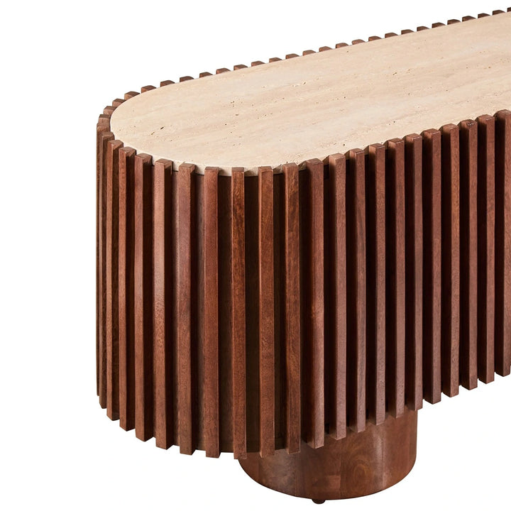 Baila Travertine & Mango Wood Curved Media Unit