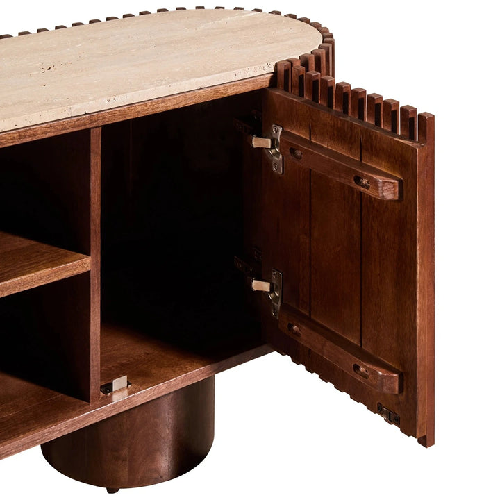 Baila Travertine & Mango Wood Curved Media Unit