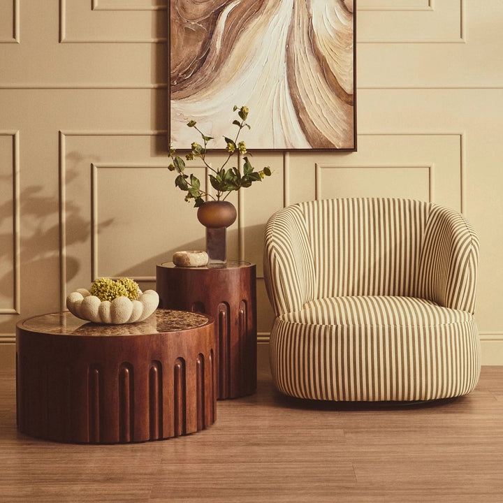 Bora Round Marble & Dark Mango Wood Carved Side Table