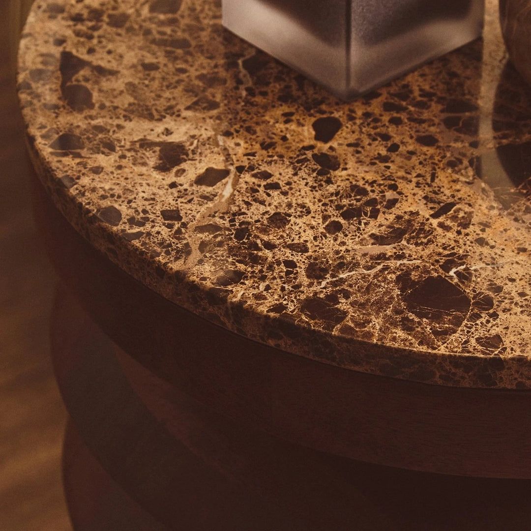 Bora Round Marble & Mango Wood Carved Side Table