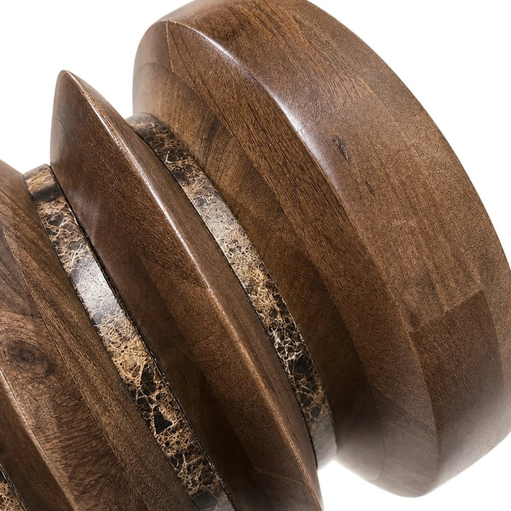Bora Round Marble & Mango Wood Carved Side Table