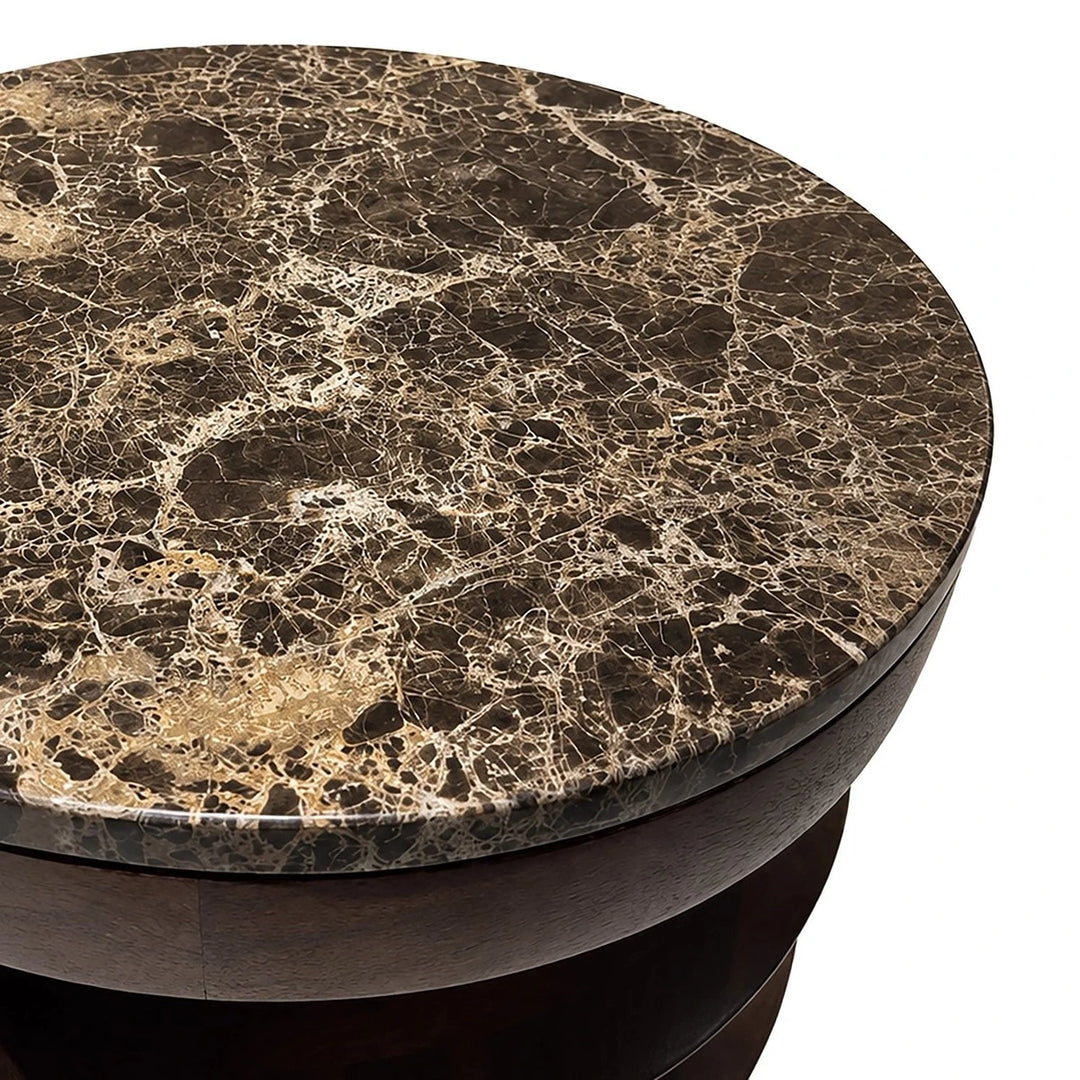 Bora Round Marble & Mango Wood Carved Side Table