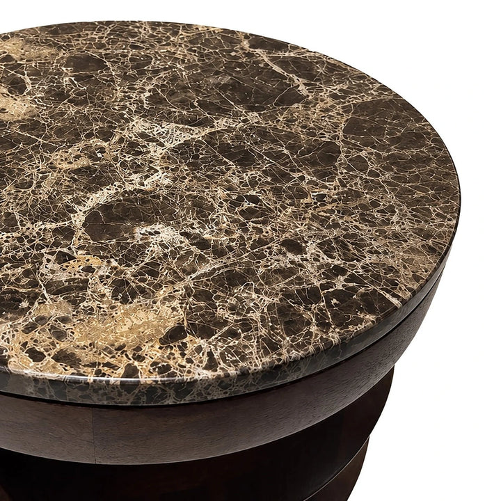 Bora Round Marble & Mango Wood Carved Side Table