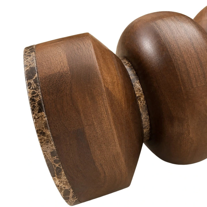 Bora Round Marble & Mango Wood Carved Tiered Side Table