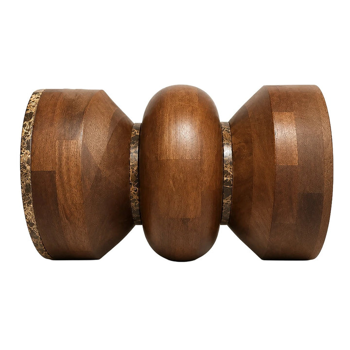 Bora Round Marble & Mango Wood Carved Tiered Side Table