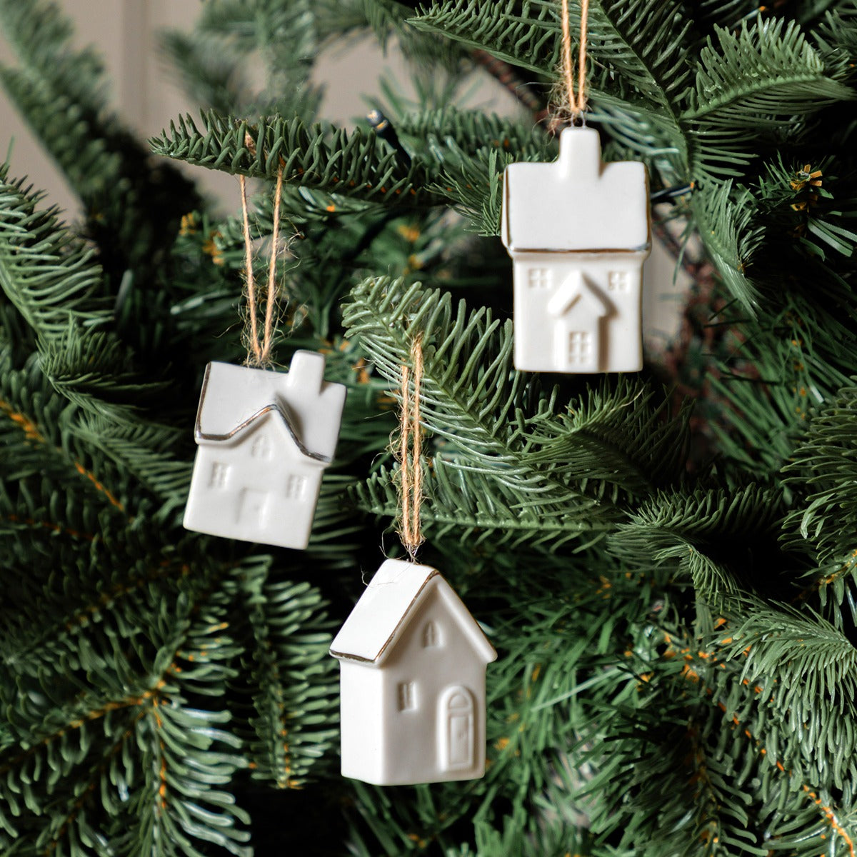 Gallery Interiors Pearly White Hanging House Ornaments (Pack of 3)