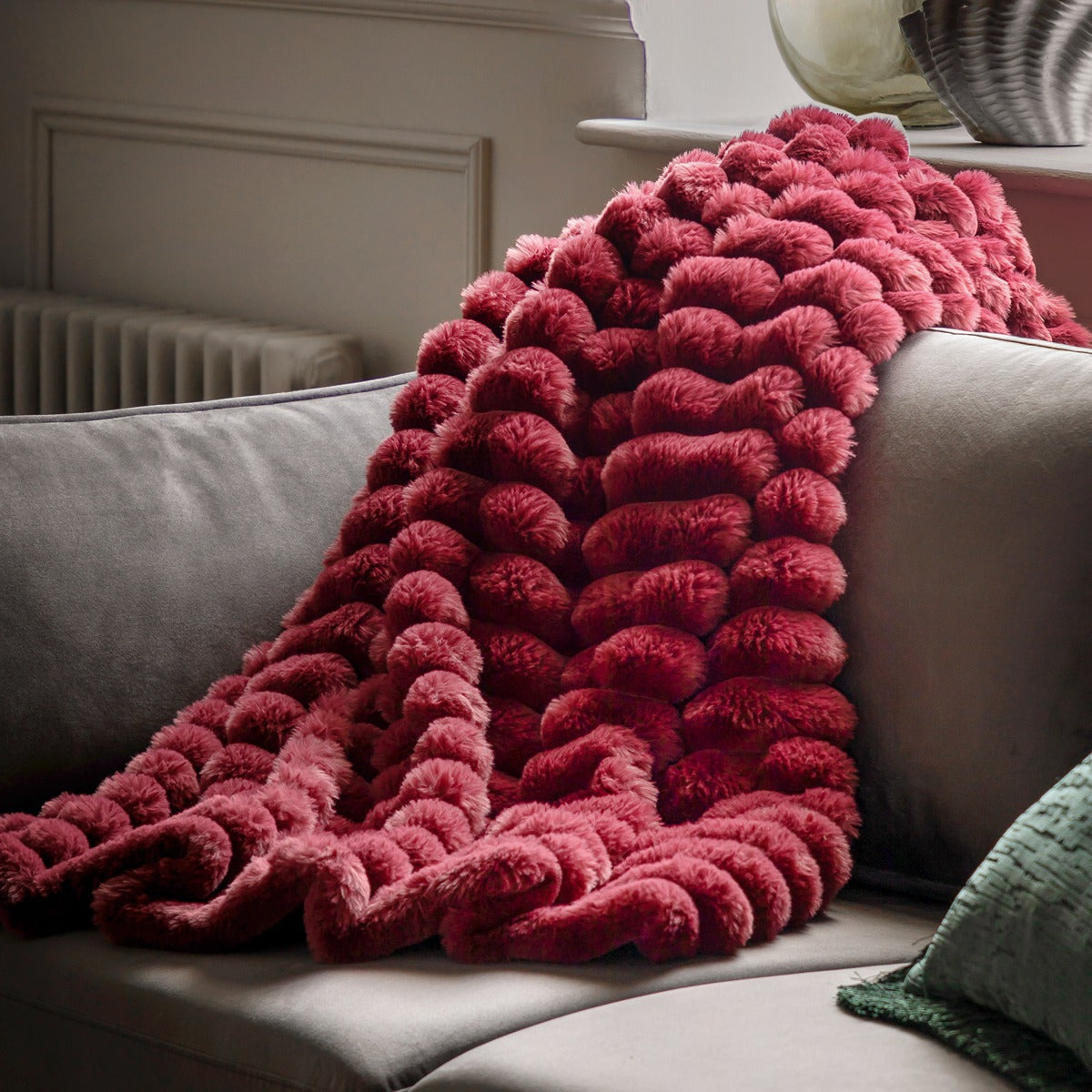 Gallery Interiors Ribbed Fur Throw in Merlot